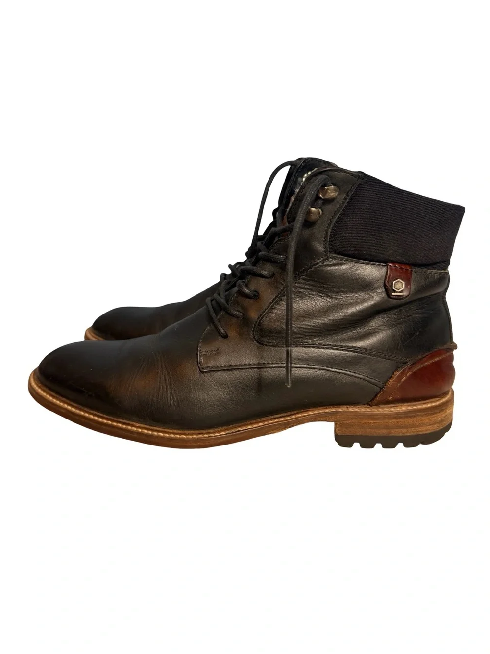 Paruno heritage chukka Men's Black Leather Lace-Up Ankle Boots Brown Accent S 9